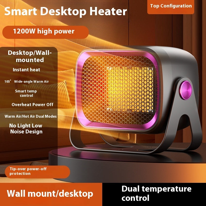 Smart 1200W desktop & wall-mount space heater for home and office. Quiet, compact, energy-efficient heater perfect for desks, bedrooms, and small rooms.